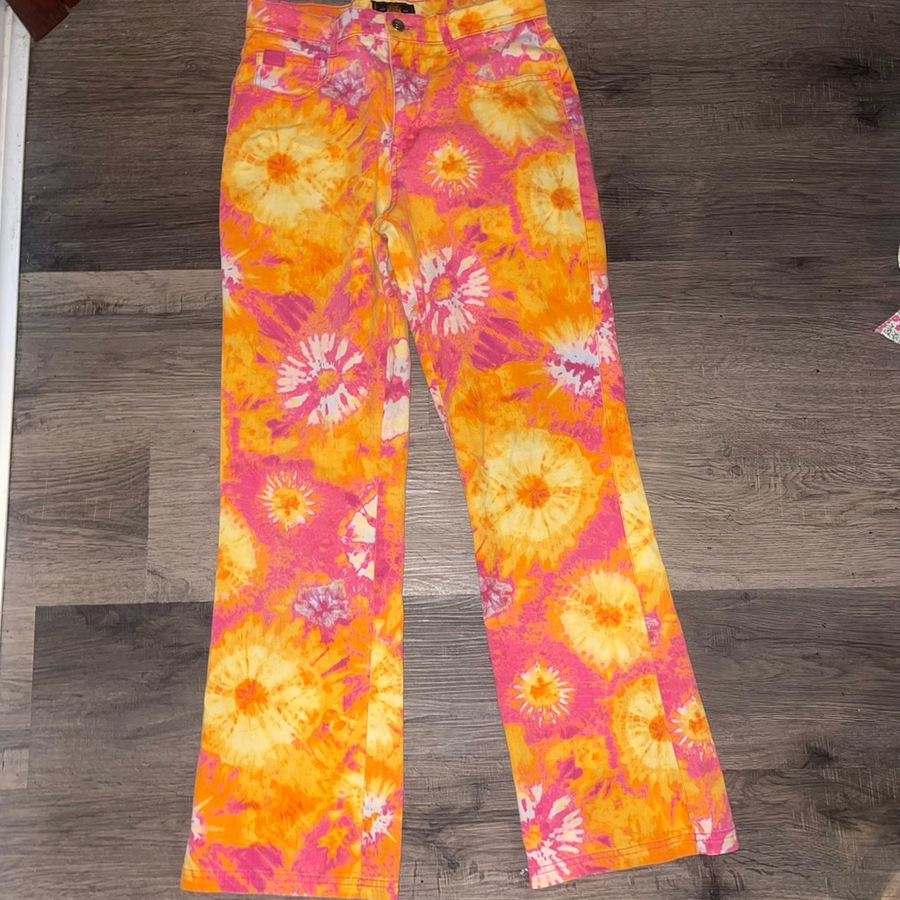 Vintage 90’s tie dye boot cut flare jeans